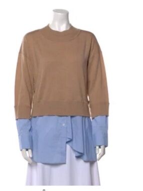 💙Veronica Beard Tan and Light Blue Layered Sweater Blouse. Size XS
